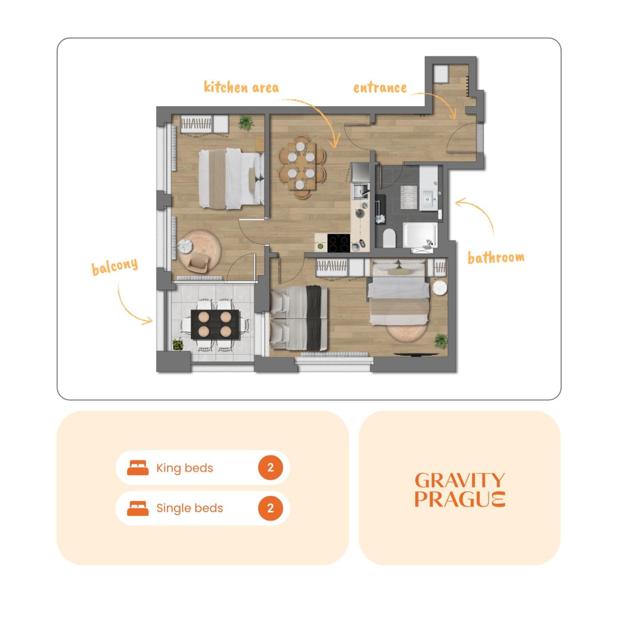 Bright 2br - 8th Floor, Balcony, Free Parking - By Gravity דירה פראג